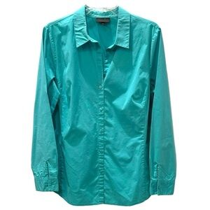 Worthington Size 14 Turquoise Button Front Long Sleeve Blouse